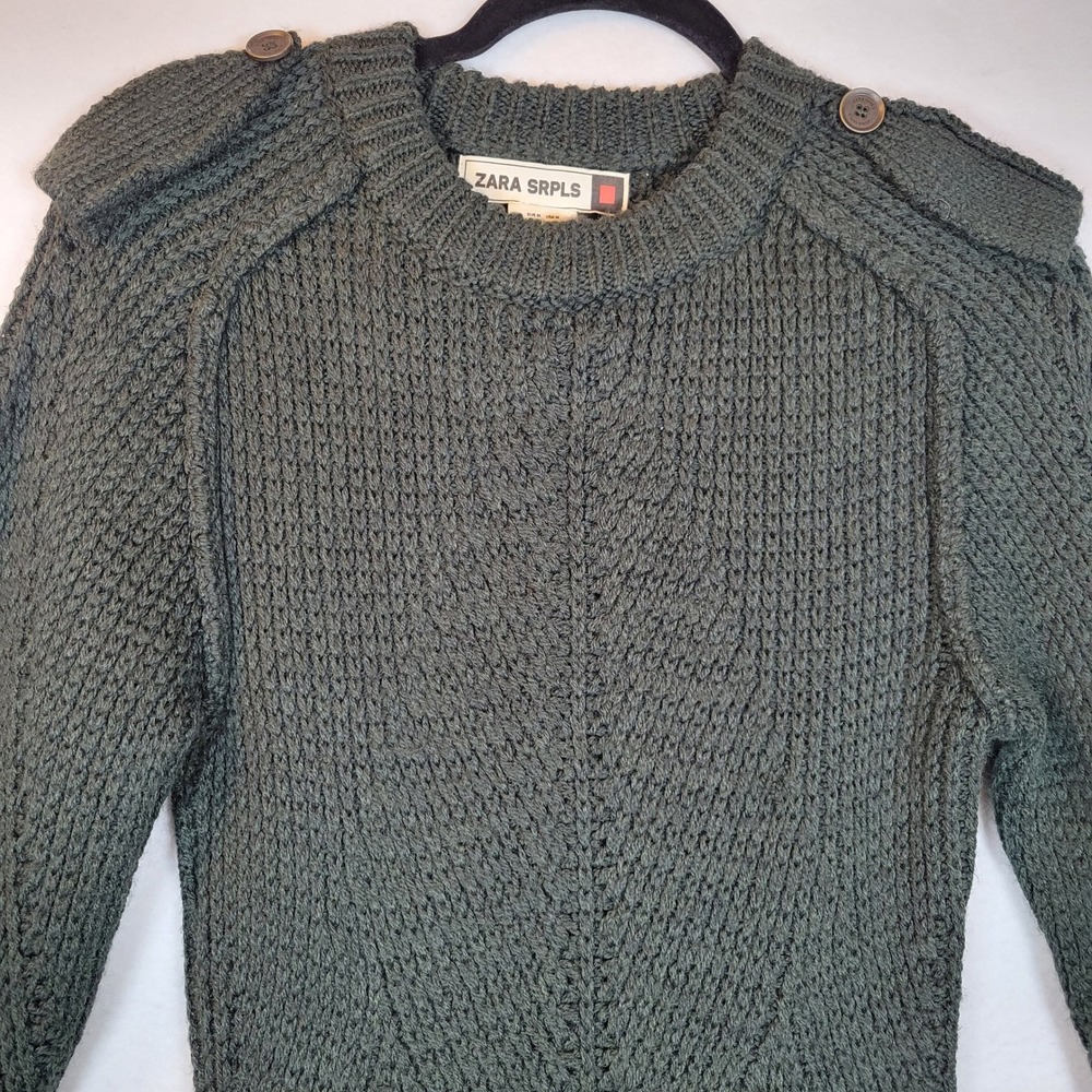 Zara Surplus Womens Chunky Knit Military Amulet Sweater Dress Size Medium Green - Picture 6 of 11